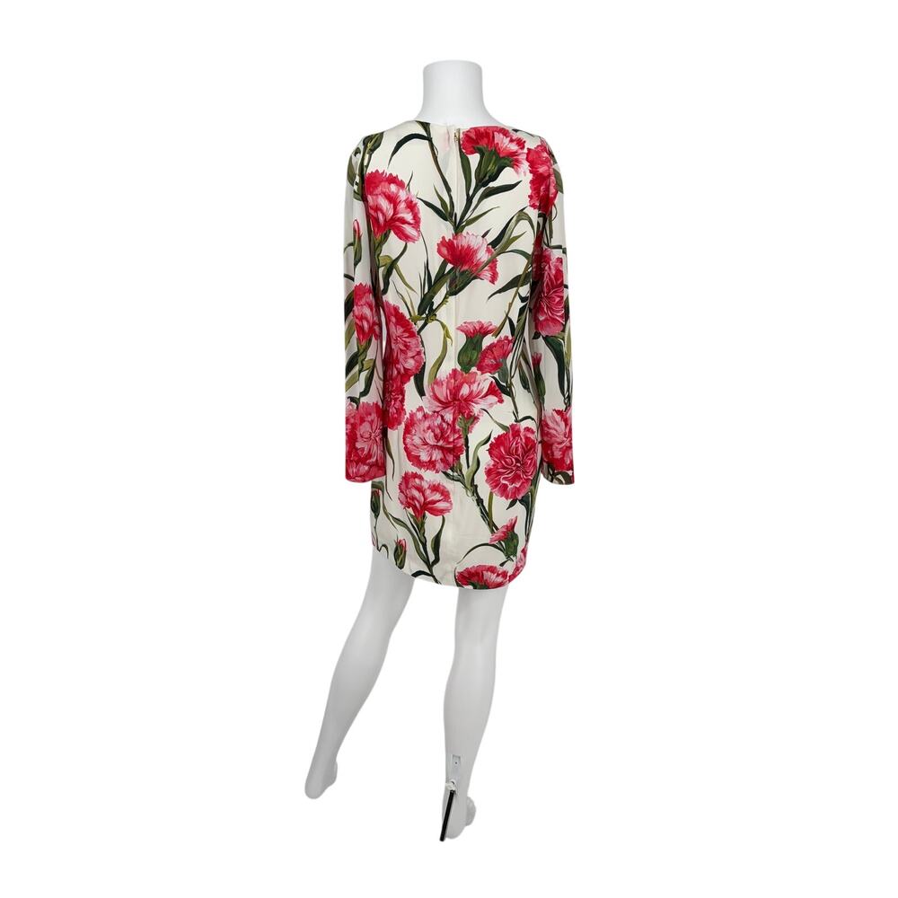DOLCE & GABBANA Pink Carnation Floral Print Long Sleeve Silk Mini Dress - Picture 8 of 8